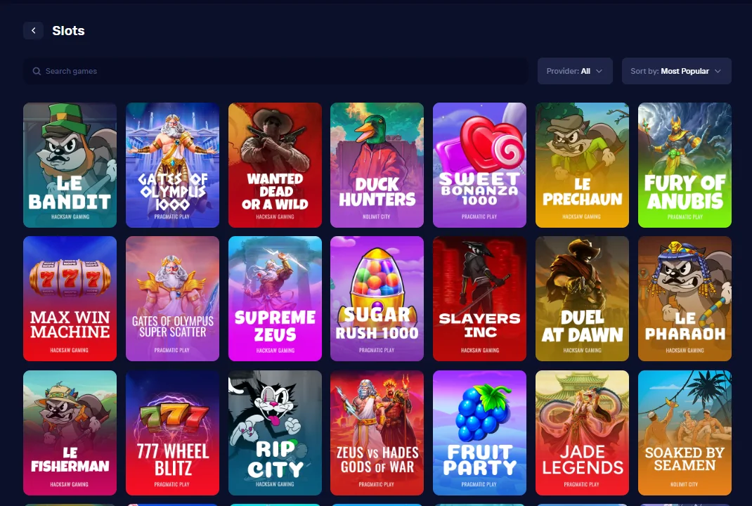 Duel Slots lobby